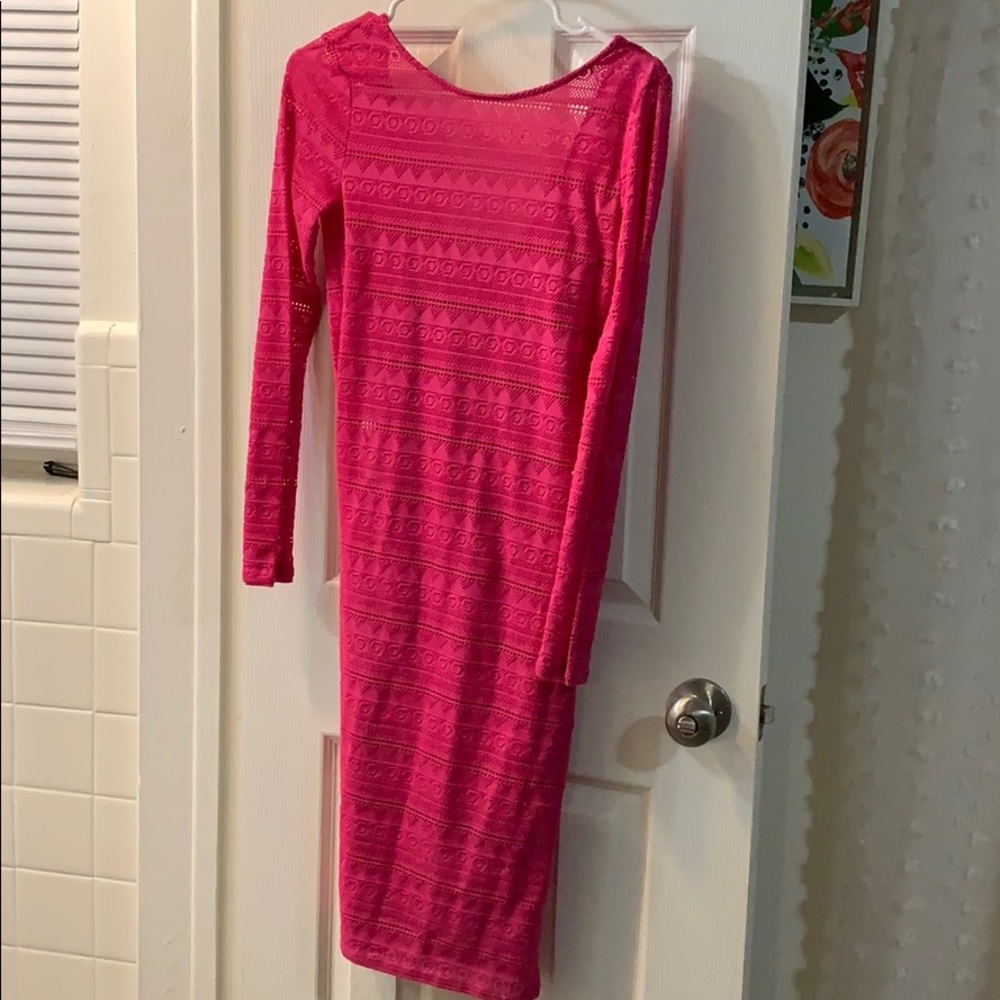 Hot pink knee length body con dress